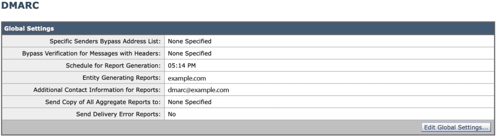 DMARC global settings